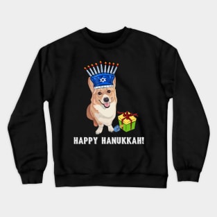 Corgi Menorah Hat Hanukkah Chanukah Crewneck Sweatshirt